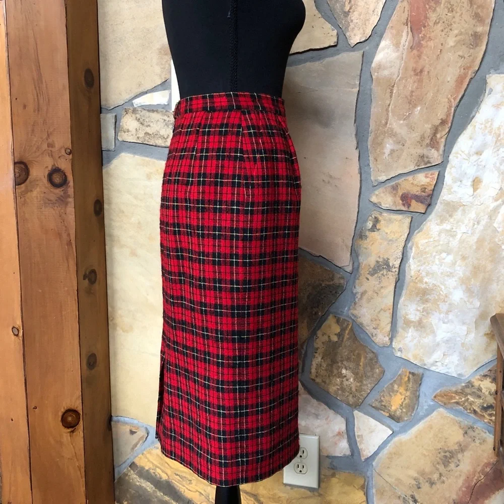 Pendleton Tartan Plaid Wool Pencil Skirt Lined Red Black (00 XXS Petite)